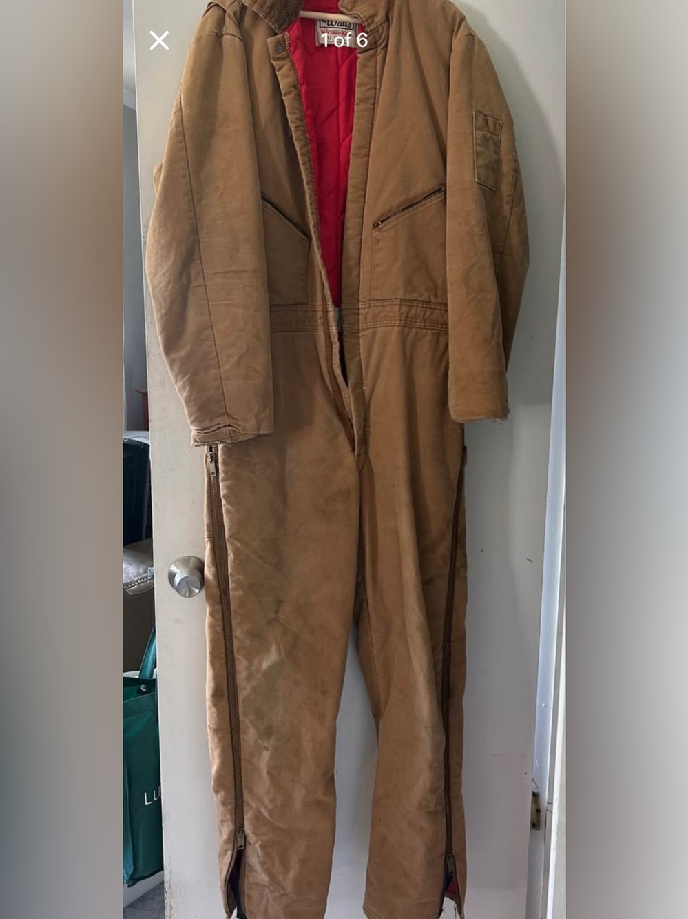 Walls Men's Carhartt-Style Brown Insulated Blizzard Proof Coverall Red Lining